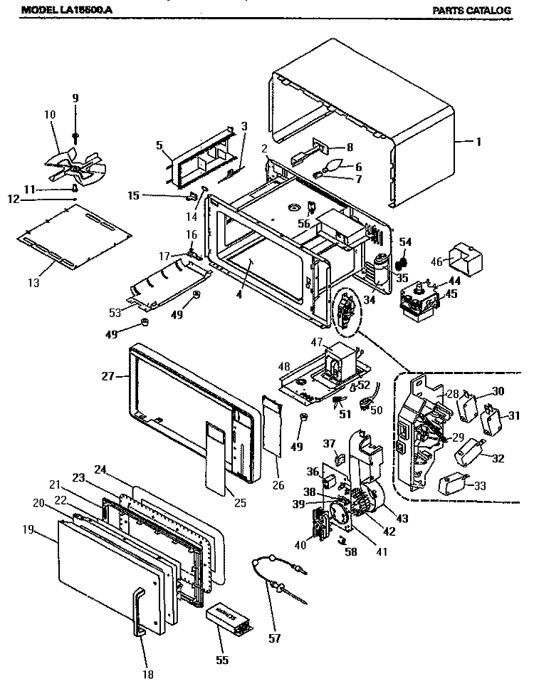Page 1 Diagram and Parts List for LA15500A  Amana Microwave