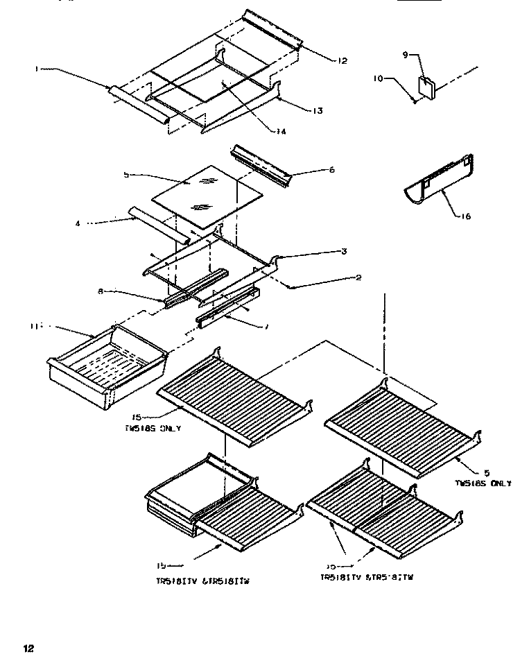 CABINET SHELVING Diagram and Parts List for TG518SW P1180901W Amana Refrigerator