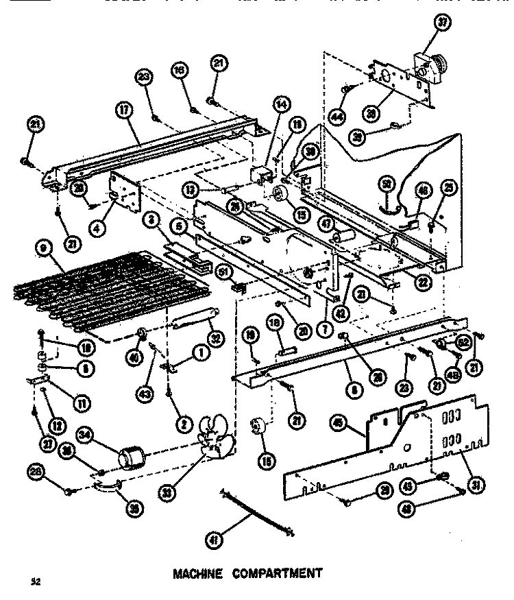 MACHINE COMPARTMENT Diagram and Parts List for SDI522F1 P7642502W Amana Refrigerator
