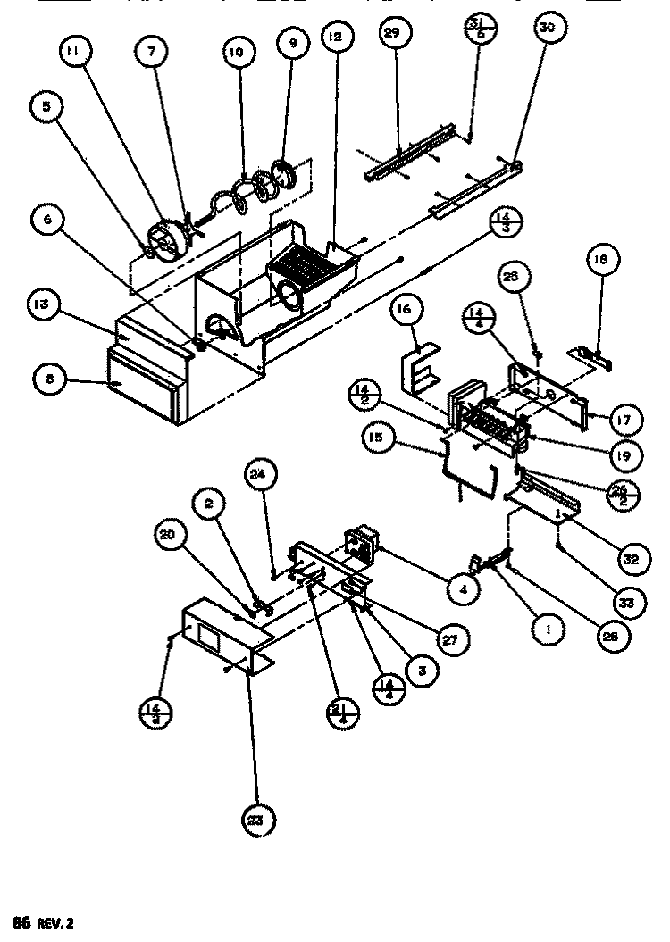 ICE BUCKET & ICEMAKER Diagram and Parts List for SXDT522J P7845304W Amana Refrigerator