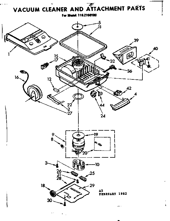 Base Assembly Diagram and Parts List for 1162160180  Kenmore Canister Vacuum