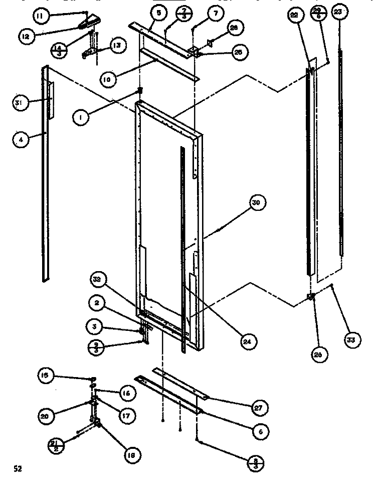 DOOR / HINGE / TRIM REF Diagram and Parts List for SBDT520J P7845303W W Amana Refrigerator