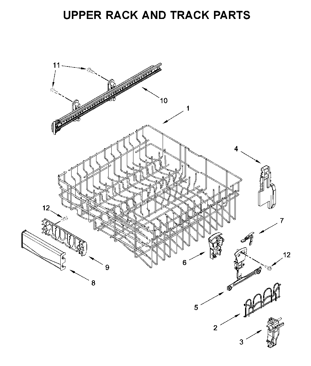 Upper rack and track parts Diagram and Parts List for MDB7959SHZ1  Maytag Dishwasher