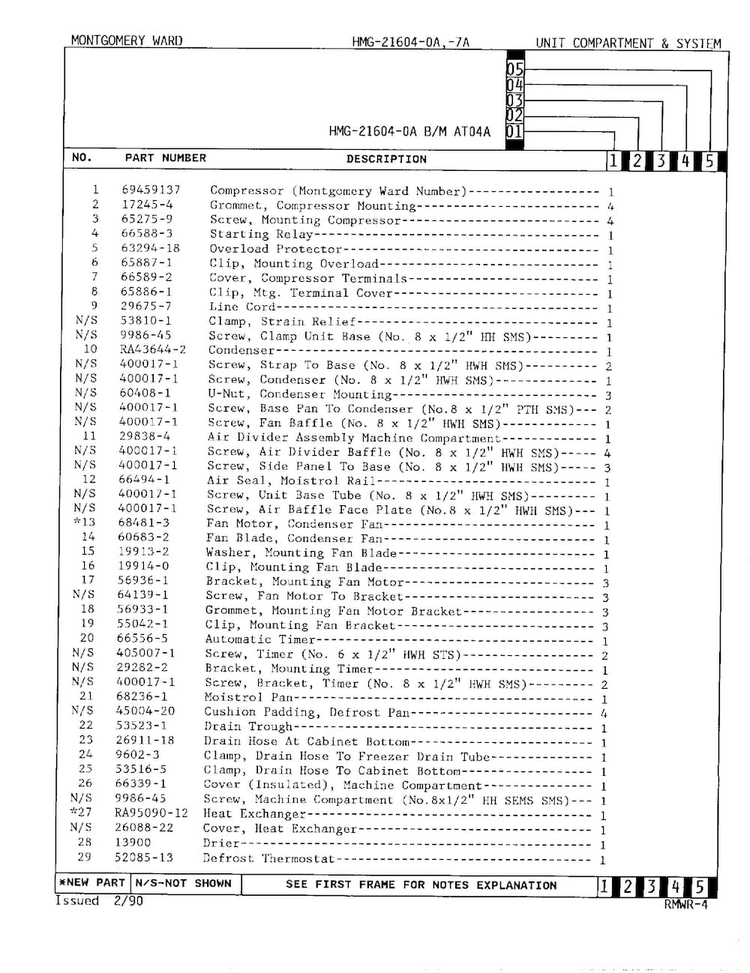 Unit Compartment And System Page 2 Diagram and Parts List for 21604A  Admiral Refrigerator