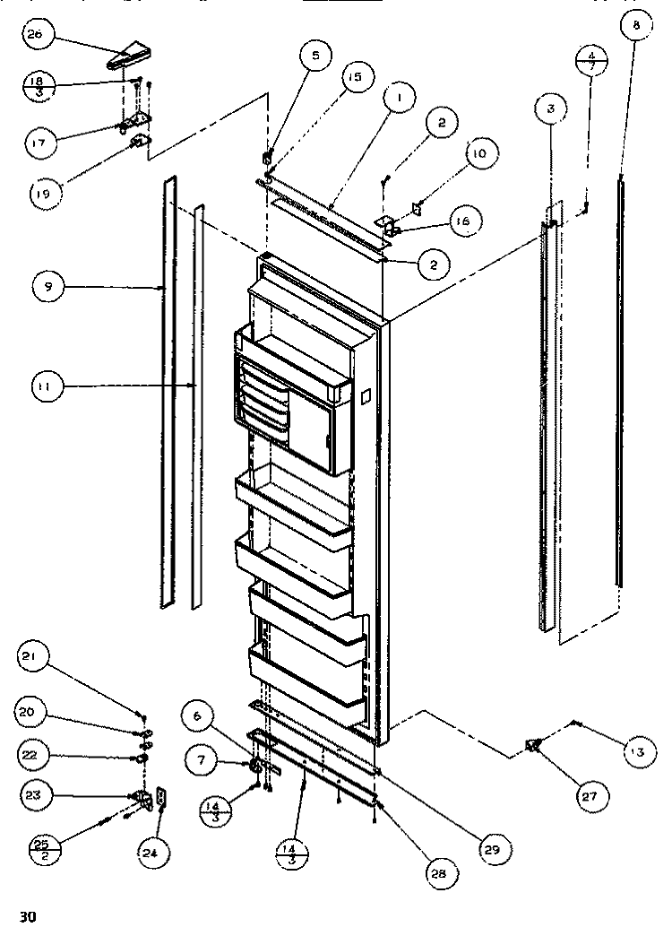 DOOR / HINGE / TRIM REF Diagram and Parts List for SB520K P1140701W Amana Refrigerator