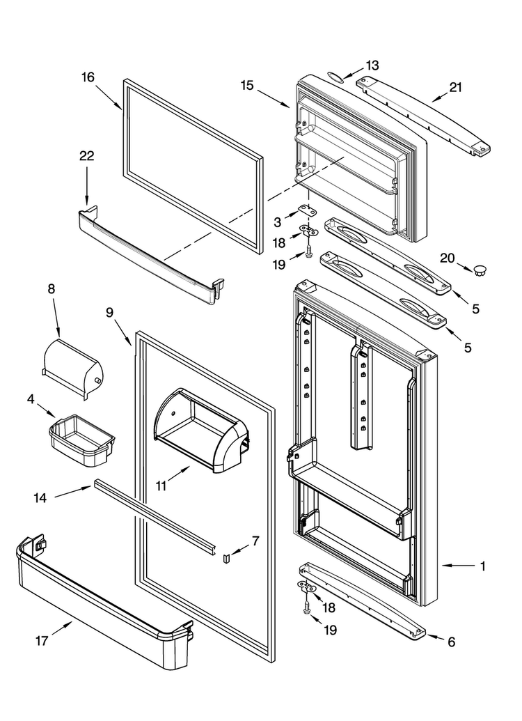 Door Parts Diagram and Parts List for MTN1854VRS00  Maytag Refrigerator