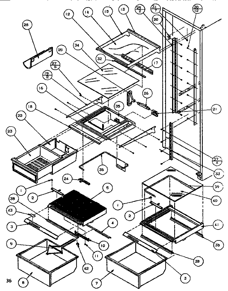 SHELVING & DRAWERS (REF) Diagram and Parts List for SB520K P1140701W Amana Refrigerator