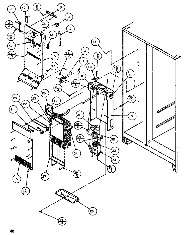 EVAP & AIR HANDLING Diagram and Parts List for SB520K P1140701W Amana Refrigerator