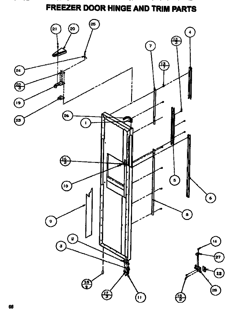 DOOR / HINGE / TRIM FZ Diagram and Parts List for SXDE528MW P1173401W Amana Refrigerator