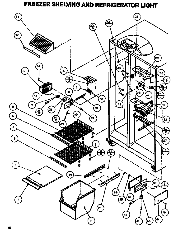 FZ SHELVING & REF LIGHT Diagram and Parts List for SXDE528MW P1173401W Amana Refrigerator