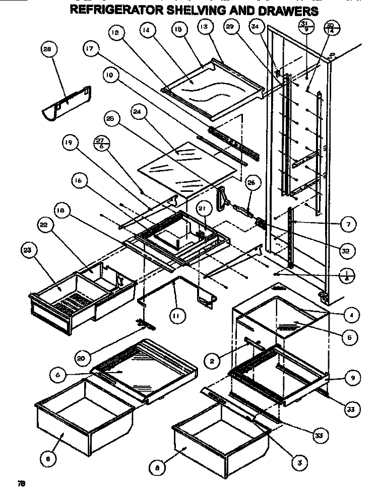 SHELVING & DRAWERS (REF) Diagram and Parts List for SXDE528MW P1173401W Amana Refrigerator