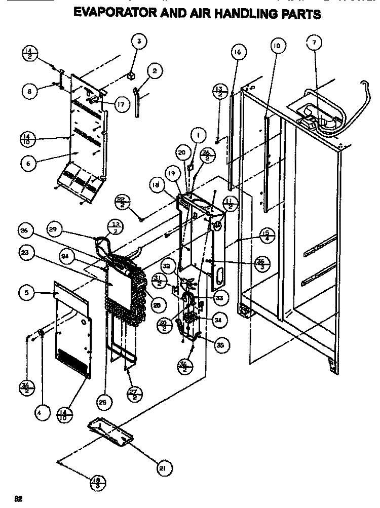 EVAP & AIR HANDLING Diagram and Parts List for SXDE528MW P1173401W Amana Refrigerator