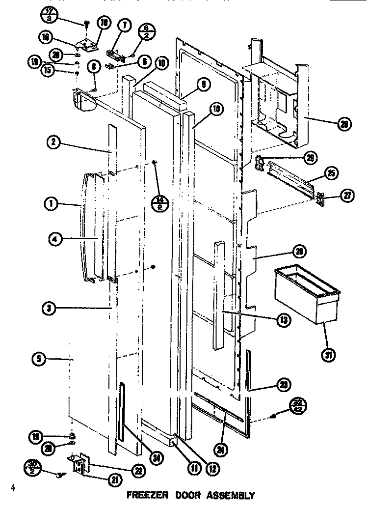 FZ DOOR Diagram and Parts List for SR19F1 P7700008W Amana Refrigerator