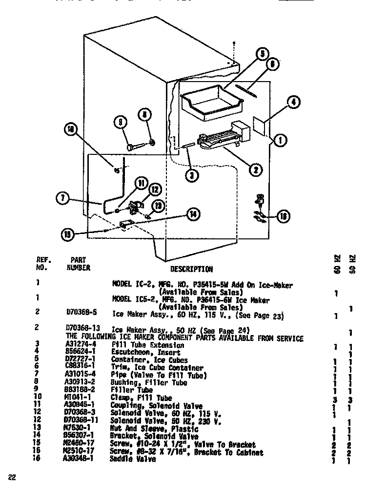 ICE MAKER Diagram and Parts List for SR19F1 P7700008W Amana Refrigerator