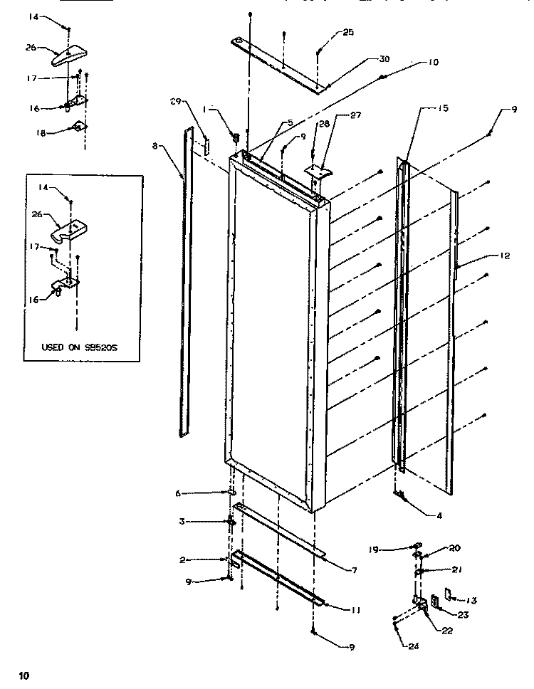 DOOR / HINGE / TRIM REF Diagram and Parts List for SB520SW P1185001W W Amana Refrigerator