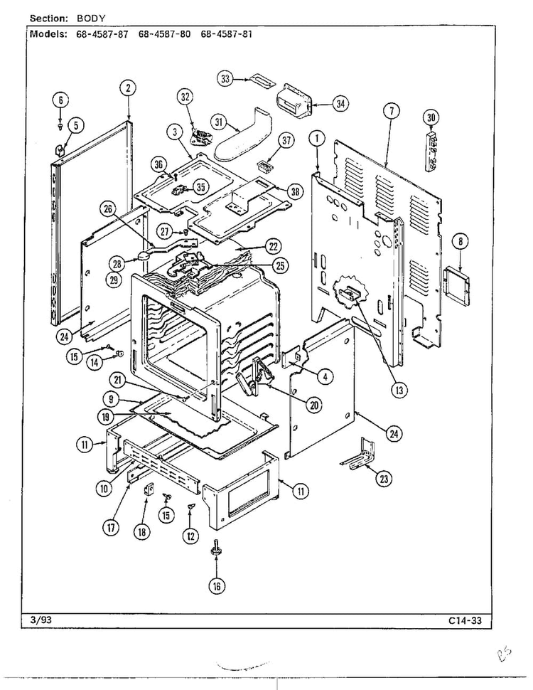 Body Diagram and Parts List for 68-4587-87  Magic Chef Range