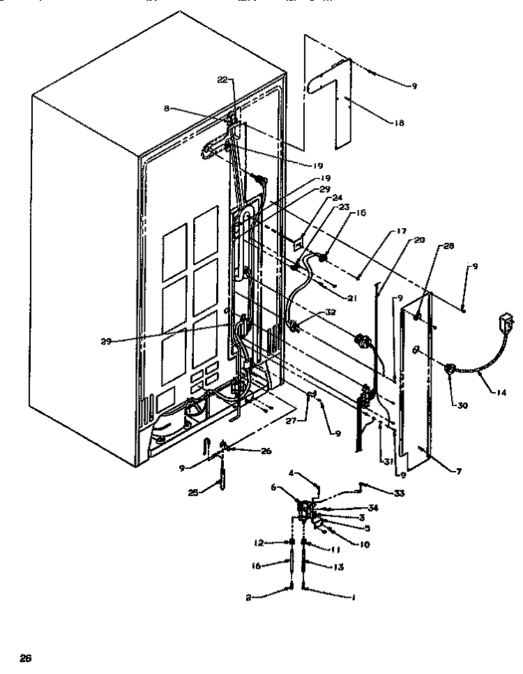 CABINET BACK Diagram and Parts List for SRDE520SW P1183101W W Amana Refrigerator