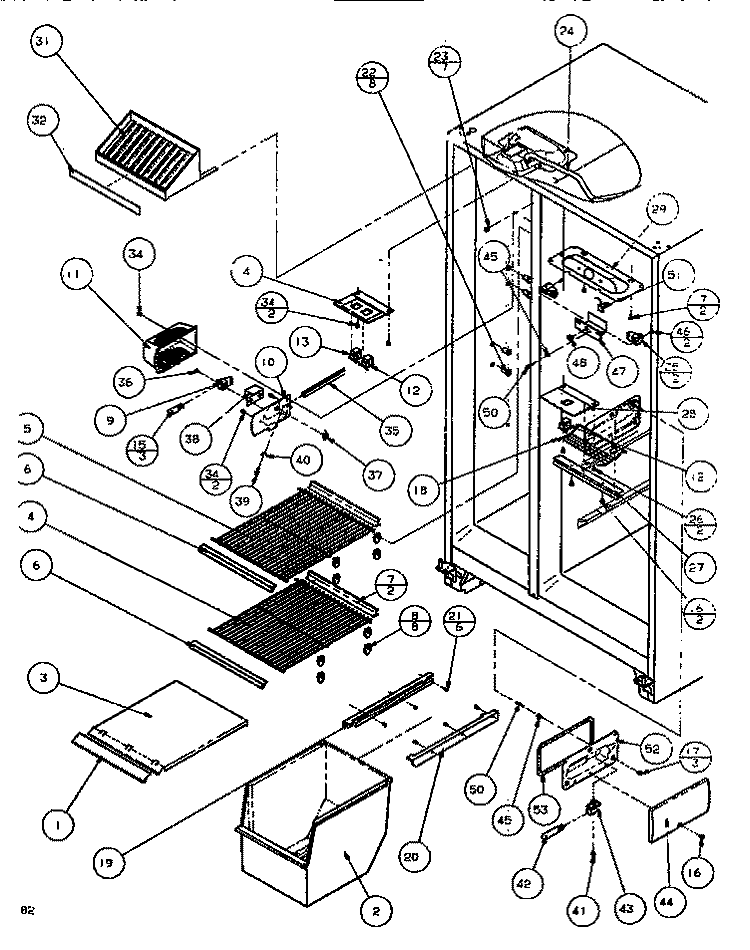 FZ SHELVING & REF LIGHT Diagram and Parts List for SXDE526M P1164001W Amana Refrigerator