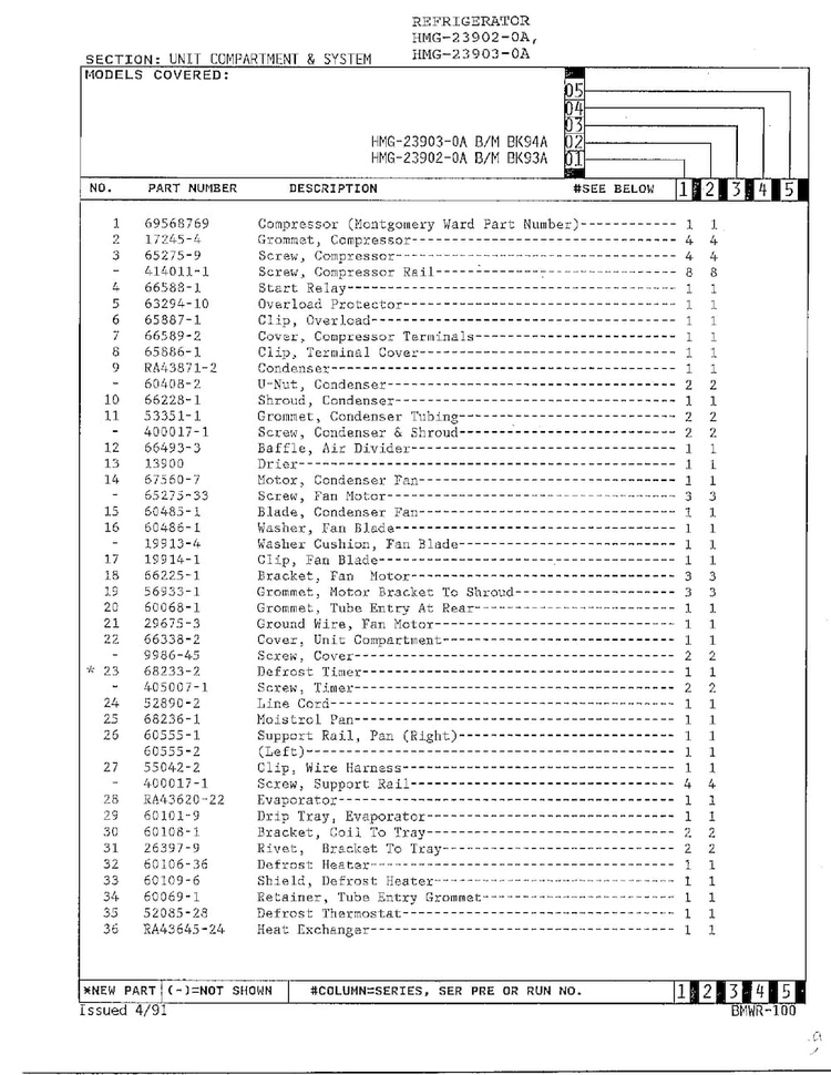 Unit Compartment And System Page 2 Diagram and Parts List for 23903-0A  Admiral Refrigerator