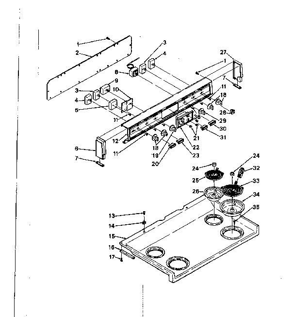Backguard And Cooktop Assembly Diagram and Parts List for 62069251  Kenmore Range
