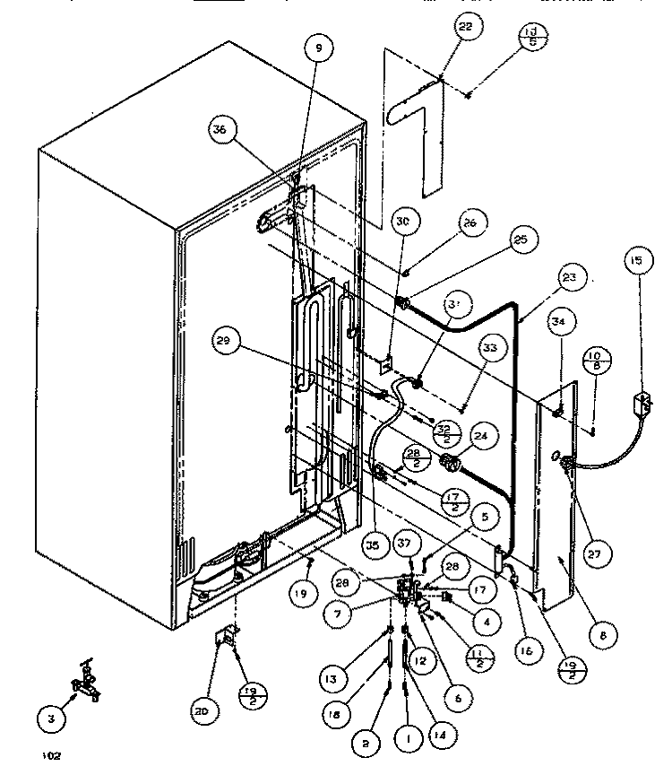 CABINET BACK Diagram and Parts List for SXDE526M P1164001W Amana Refrigerator