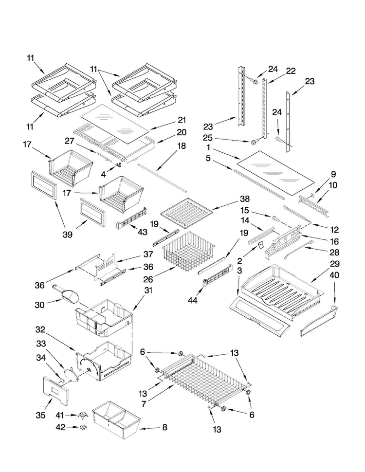 Shelf Parts Diagram and Parts List for JFC2290VEP4  Jenn-Air Refrigerator