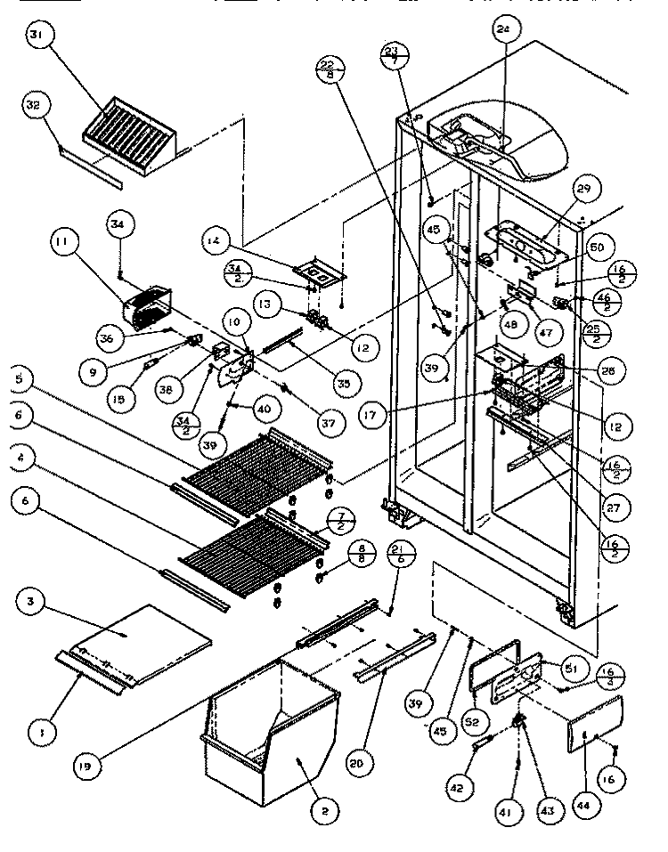 FZ SHELVING & REF LIGHT Diagram and Parts List for SXDE522M P1164002W Amana Refrigerator