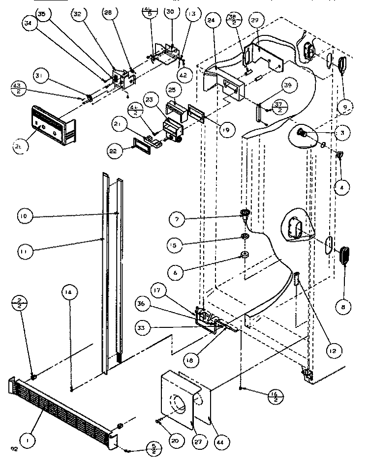 CONTROLS & CABINET (REF / FRZ) Diagram and Parts List for SXDE522M P1164002W Amana Refrigerator