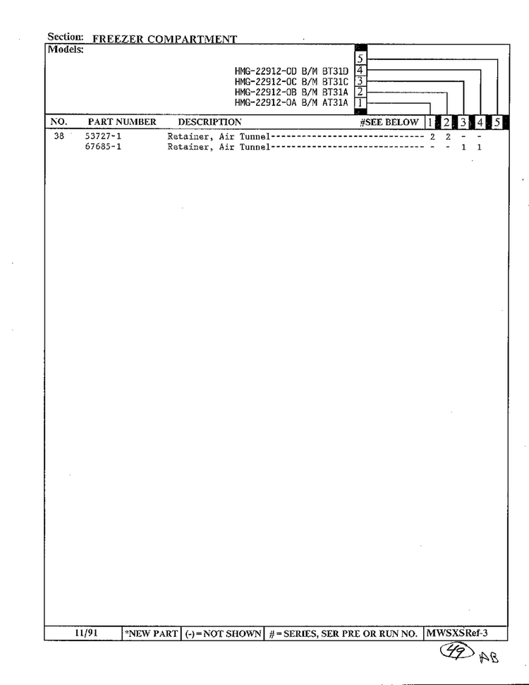 Freezer Compartment Page 3 Diagram and Parts List for HMG-22912-0C  Admiral Refrigerator