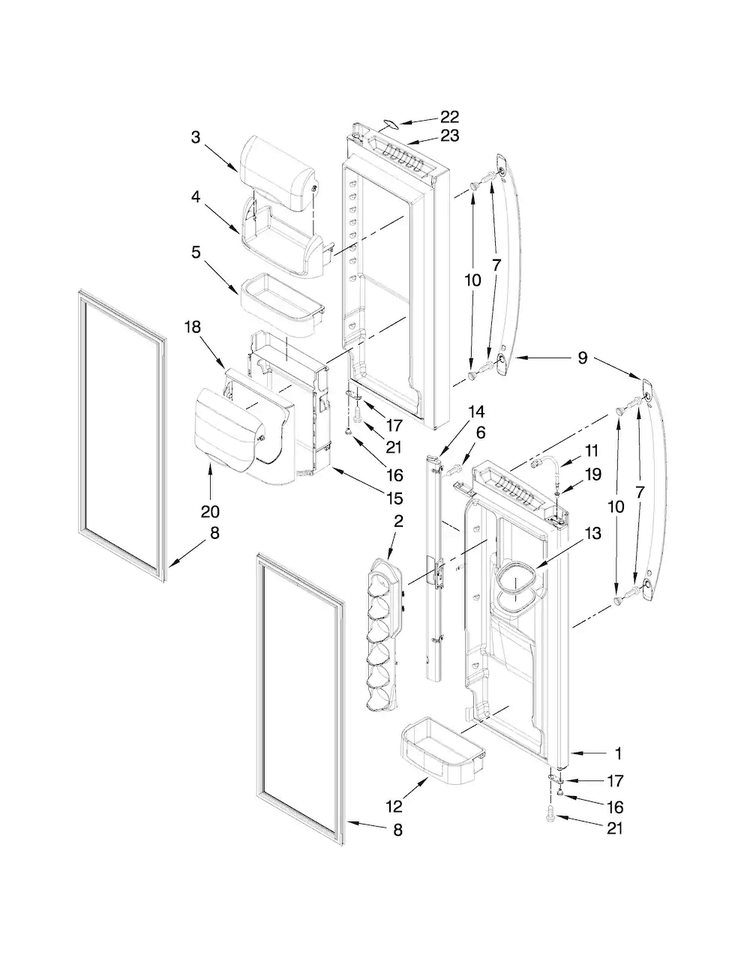 Refrigerator Door Parts Diagram and Parts List for MFI2067AEW4  Maytag Refrigerator