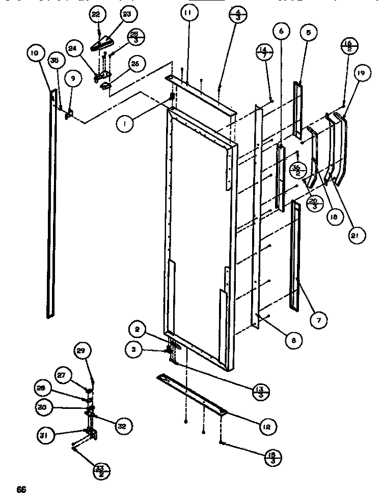 DOOR / HINGE / TRIM REF Diagram and Parts List for SXDT522M P1164201W Amana Refrigerator