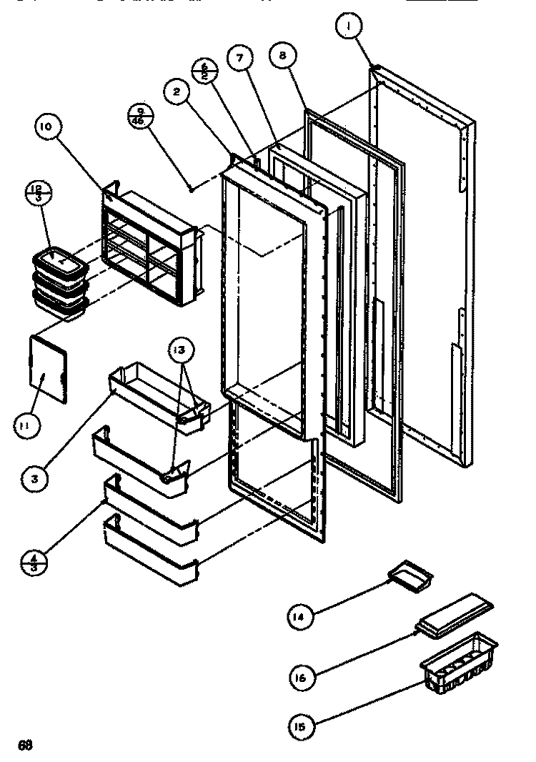 REF DOOR Diagram and Parts List for SXDT522M P1164201W Amana Refrigerator