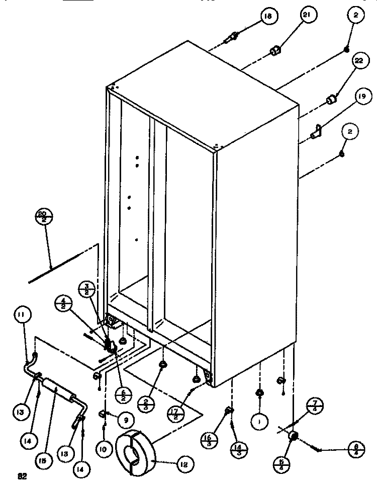 DRAIN & ROLLERS Diagram and Parts List for SXDT522M P1164201W Amana Refrigerator