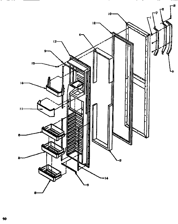 FZ DOOR Diagram and Parts List for SSD522NBL P1181001W L Amana Refrigerator