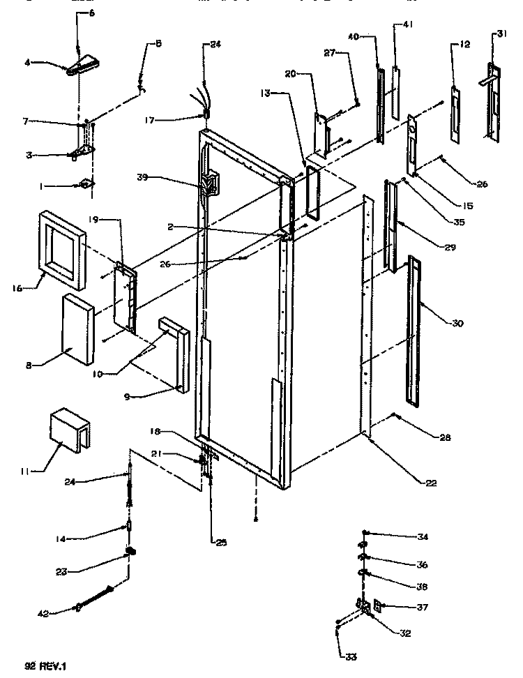 DOOR / HINGE / TRIM REF Diagram and Parts List for SSD522NBL P1181001W L Amana Refrigerator