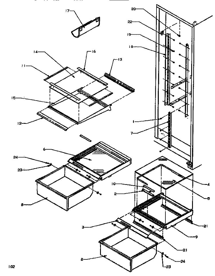 SHELVING & DRAWERS (REF) Diagram and Parts List for SSD522NBL P1181001W L Amana Refrigerator