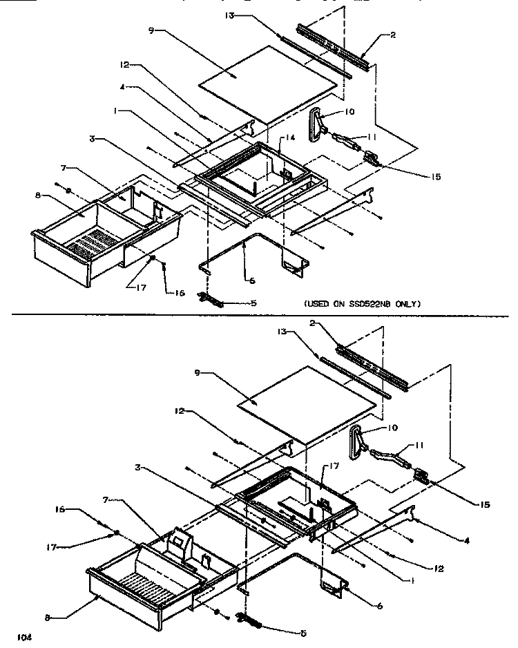 SHELVING & DRAWERS (REF) Diagram and Parts List for SSD522NBL P1181001W L Amana Refrigerator