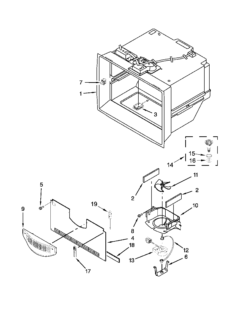 Freezer liner parts Diagram and Parts List for 59672383412  Amana Refrigerator