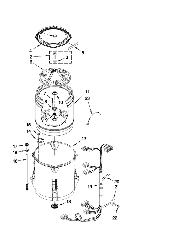 Basket And Tub Parts Diagram and Parts List for 7MMVWX550YW0  Maytag Washer