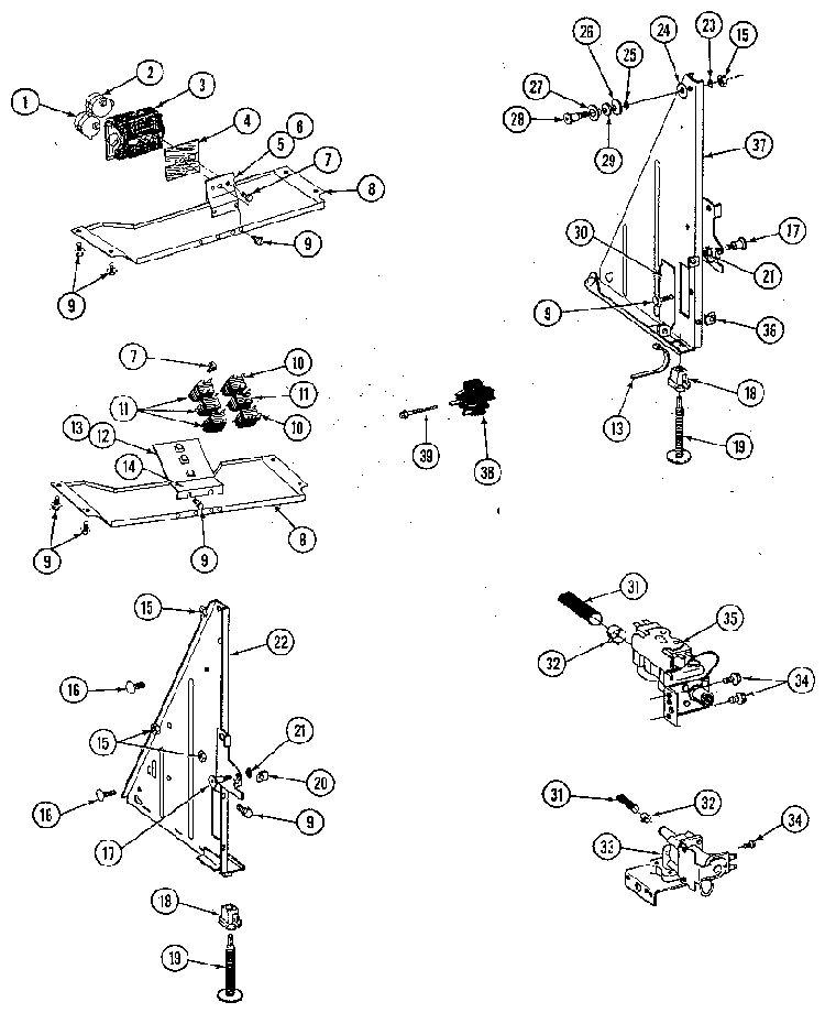 Tub Supports, Base Frame, Water Valves Diagram and Parts List for DU598  Jenn-Air Dishwasher