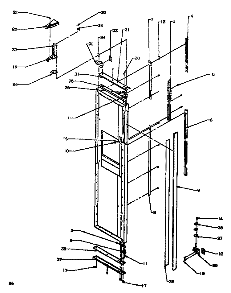 DOOR / HINGE / TRIM FZ Diagram and Parts List for SXD520NW P1181101W W Amana Refrigerator