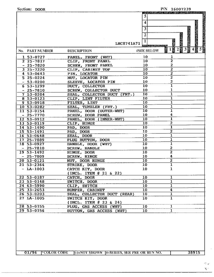 Door Page 2 Diagram and Parts List for 8741A71  Norge Dryer