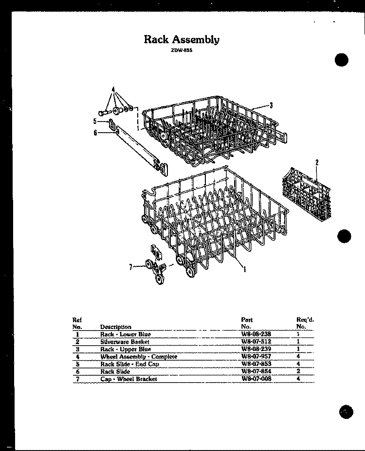 RACK ASSY Diagram and Parts List for ZDW-855  Amana Dishwasher