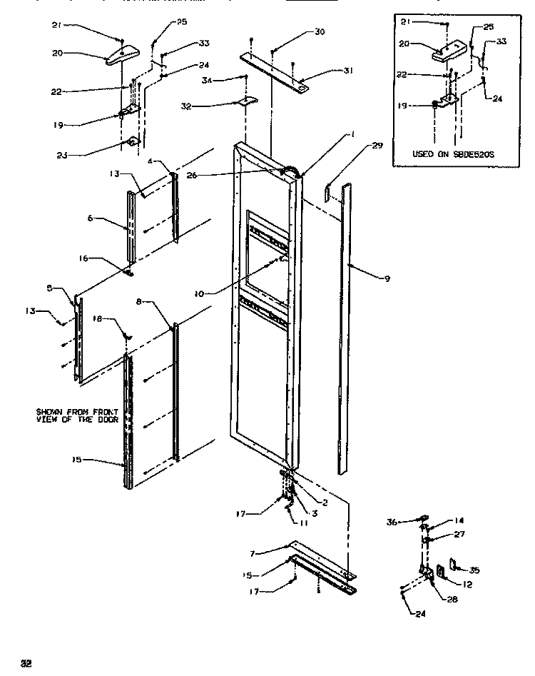 DOOR / HINGE / TRIM FZ Diagram and Parts List for SXD520SL P1182401W L Amana Refrigerator