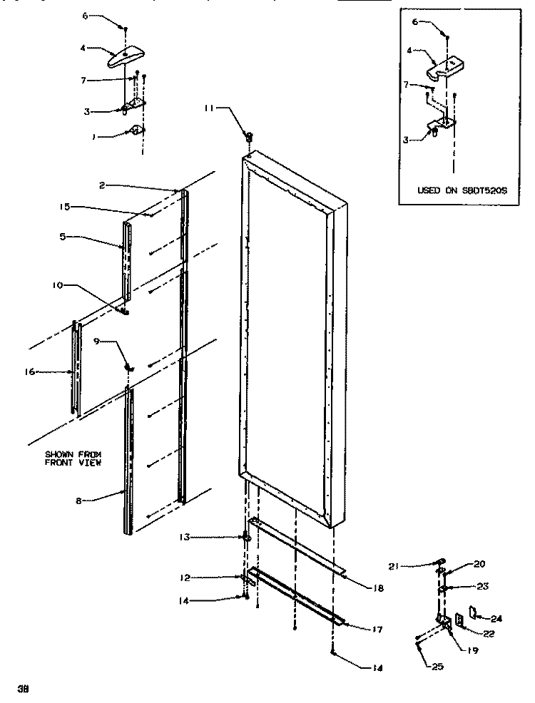 DOOR / HINGE / TRIM REF Diagram and Parts List for SXD520SL P1182401W L Amana Refrigerator