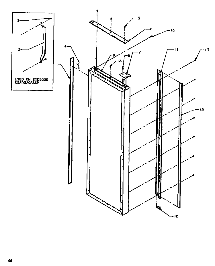 DOOR & HANDLE TRIM REF Diagram and Parts List for SXD520SL P1182401W L Amana Refrigerator