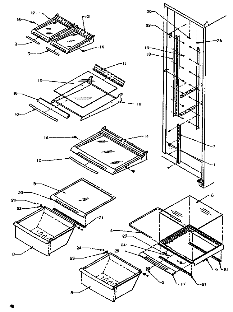 SHELVING & DRAWERS (REF) Diagram and Parts List for SXD520SL P1182401W L Amana Refrigerator