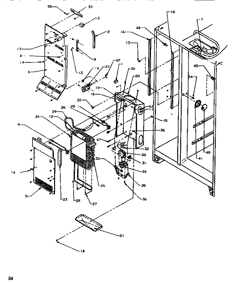 EVAP & AIR HANDLING Diagram and Parts List for SXD520SL P1182401W L Amana Refrigerator
