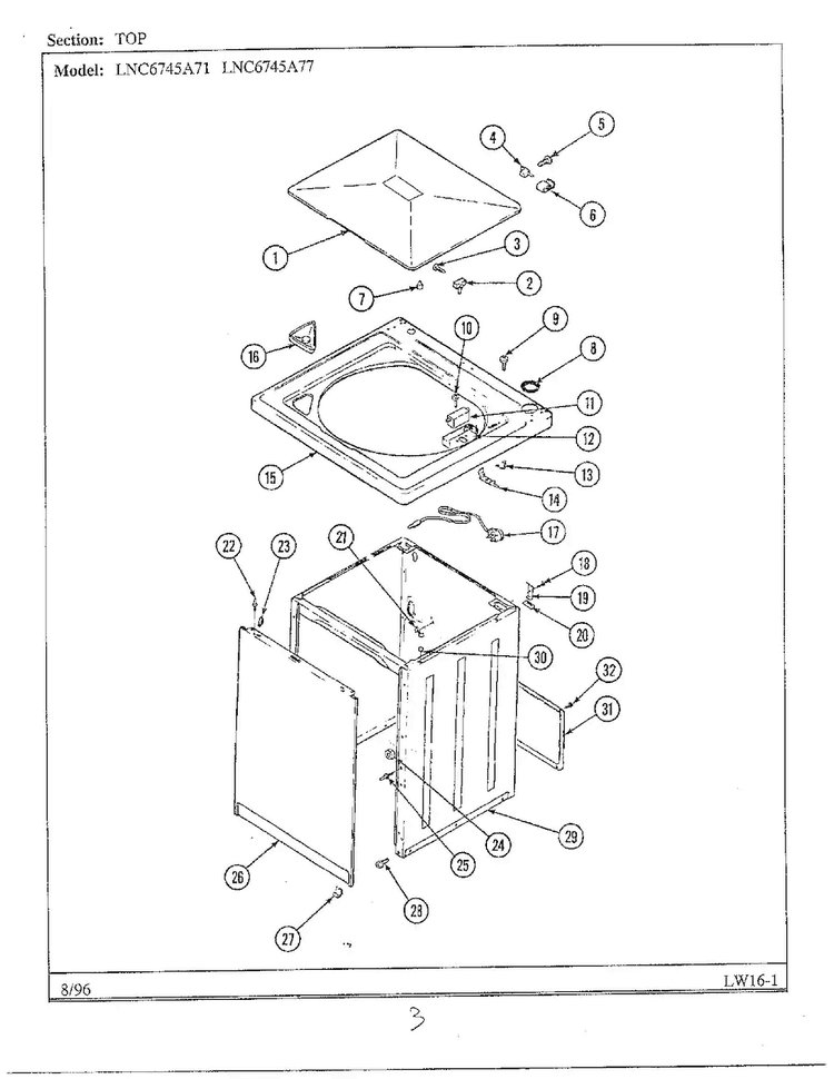 Top Diagram and Parts List for LNC6745A77  Admiral Washer