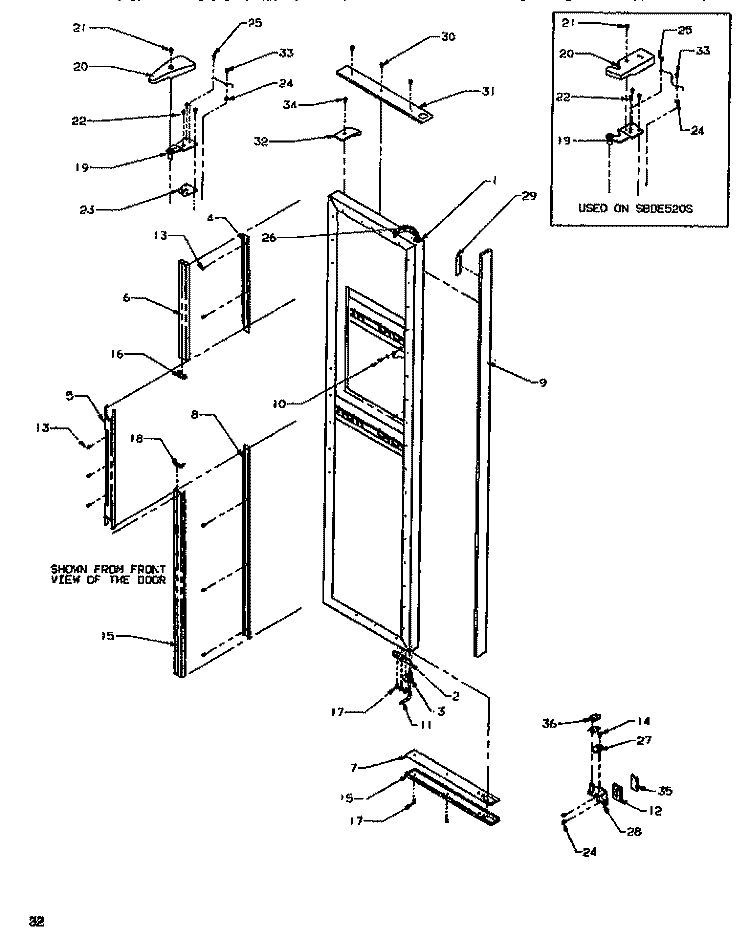 DOOR / HINGE / TRIM FZ Diagram and Parts List for SSD522SW P1184702W W Amana Refrigerator